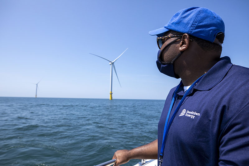 Dominion Worker overseeing wind turbines