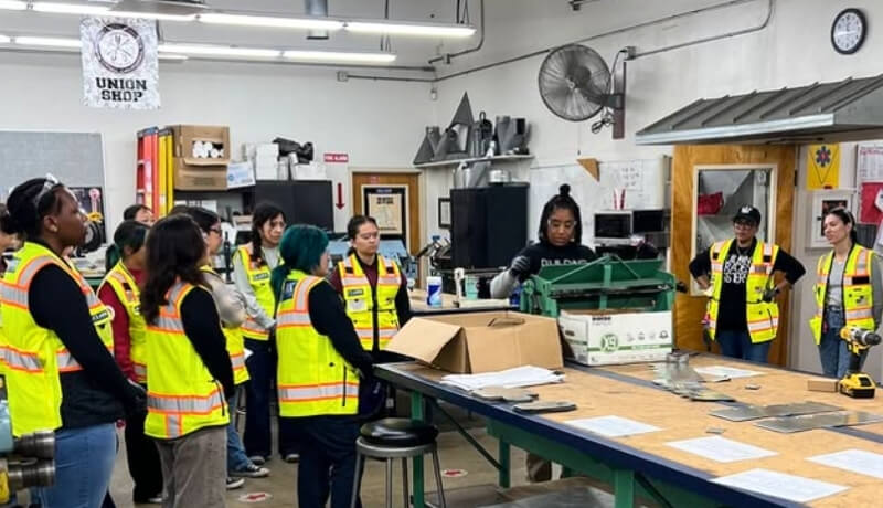young engineering students learning on the job